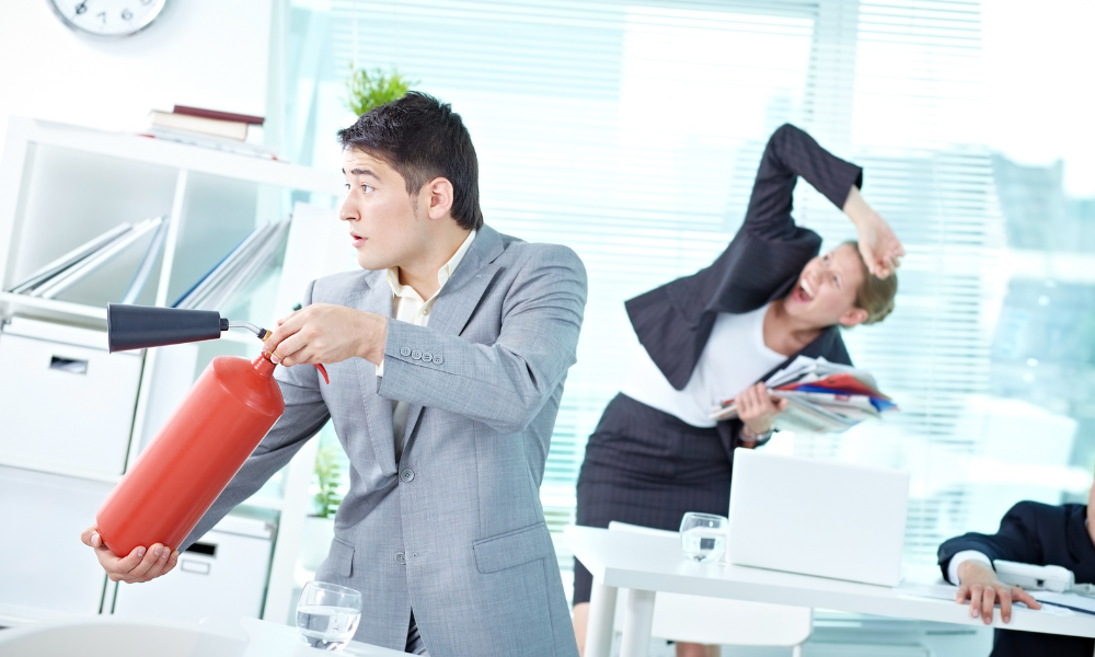 Trying to use a fire extinguisher at work..